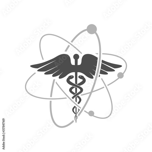 pharmaceutical caduceus logo design. custom snake creeping stick with wings illustration. Asclepius's Wand vector symbol design