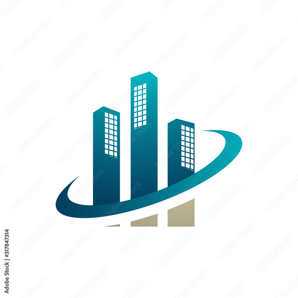 Modern Realty Skyscraper building logo design vector graphic style
