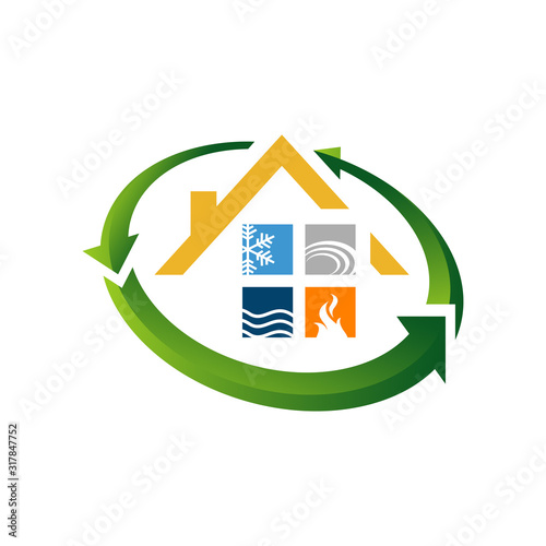 after disaster property maintenance repair house vector. home restoration logo design