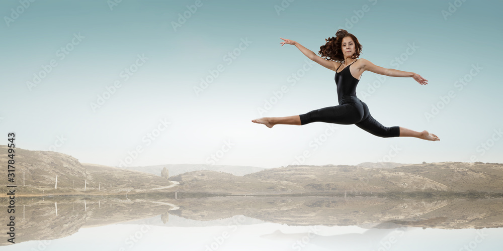 Gymnast girl in jump Mixed media Gymnast girl in jump Mixed media