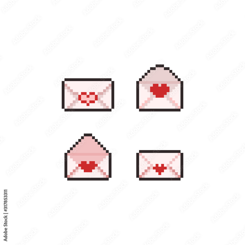 Pixel art love letter icon set. Pixel art love letter icon set.