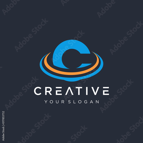 initial letter C with swoosh element . Vector Wave the planet concept. The logo can be used for business consulting and financial companies. -vector