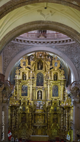 Altar of the church company of Jesus in main square of Cusco Peru