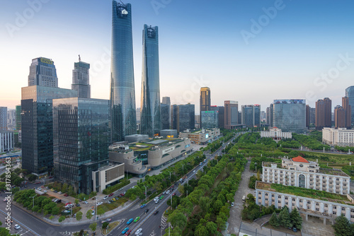 Beijing, China city skyline in the Central Business District at sunset photo
