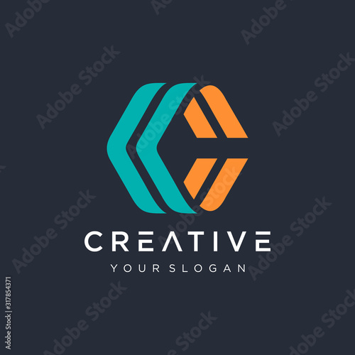 Letter C CC Logo with hexagon concept. Template Illustration Business Company Vector Logo Design. - vector