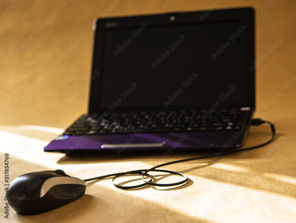 brown computer mouse and laptop brown computer mouse and laptop