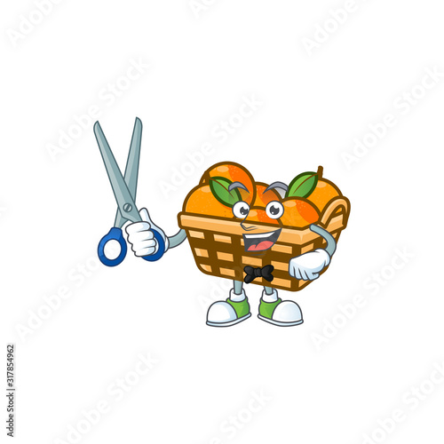 Cool friendly barber basket oranges cartoon character style