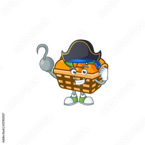 Cool one hand Pirate basket oranges cartoon character wearing hat
