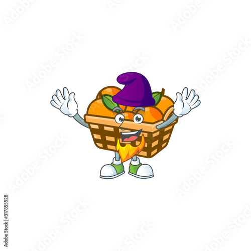 Cute basket oranges mascot cartoon dressed as an Elf