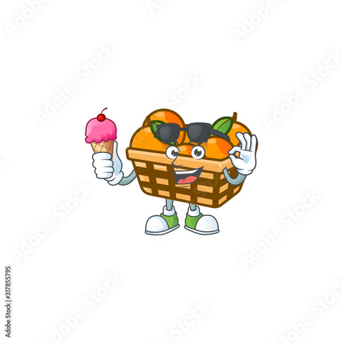 Basket oranges mascot cartoon design with ice cream