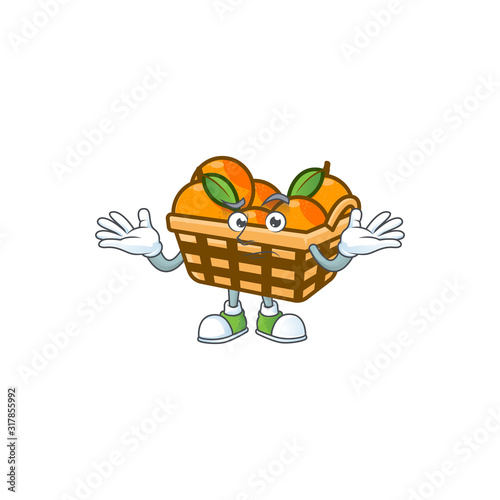 Super Funny Grinning basket oranges mascot cartoon style