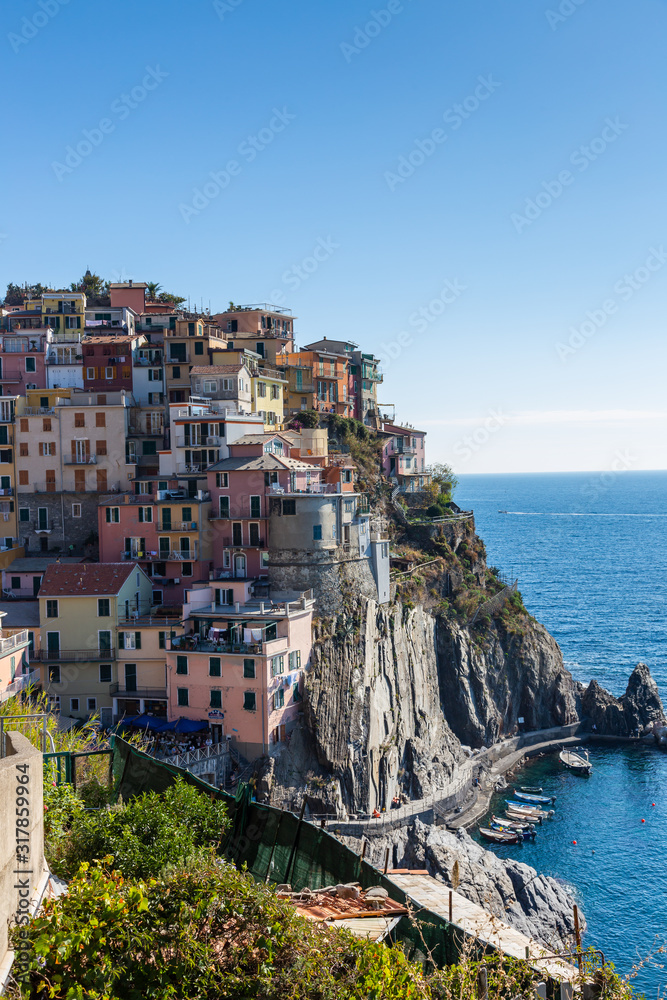 Cinque Terre coast and small towns with vibrant colorful houses in La Spezia, Italy