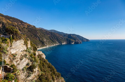 Cinque Terre coast and small towns with vibrant colorful houses in La Spezia, Italy
