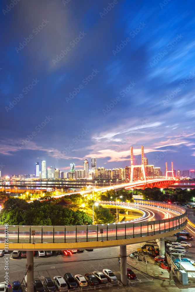 named bayi bridge in the night of shanghai china