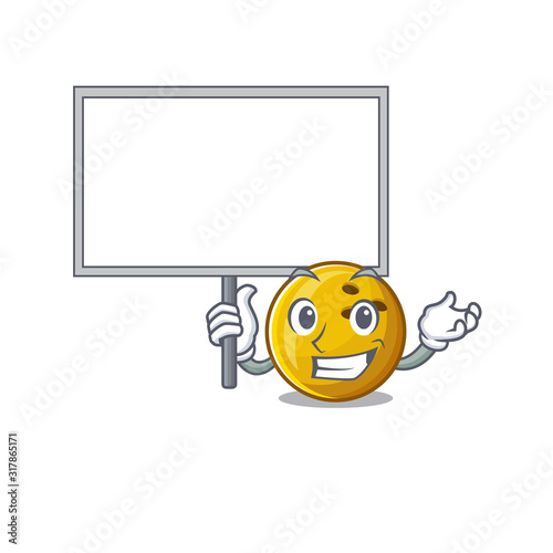 A cute picture of bowling ball cute cartoon character bring a board