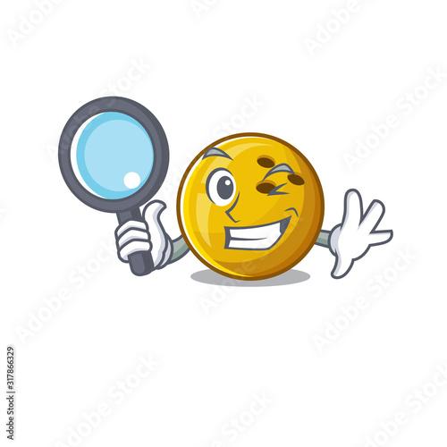 Cool and Smart bowling ball Detective cartoon mascot style
