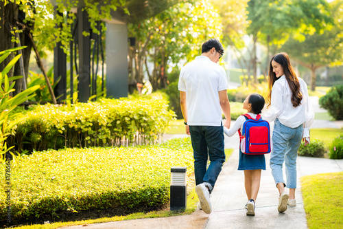 Asian family go to school together, this image can use for education