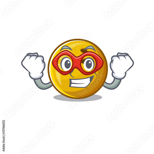 Smiley mascot of bowling ball dressed as a Super hero