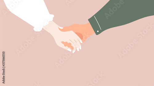 Concept of love. Men and women holding hands.  Flat design. Vector illustration.