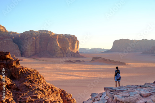 Schilderij op canvas Person Overlooking Vast Desert Canyon Landscape