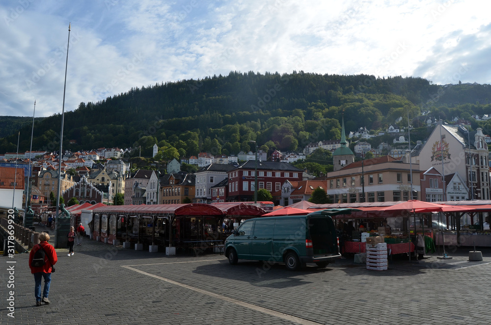 View of historical buildings of Bergen, Norway.