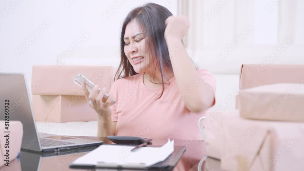 Online shop owner calling with angry expression Online shop owner calling with angry expression