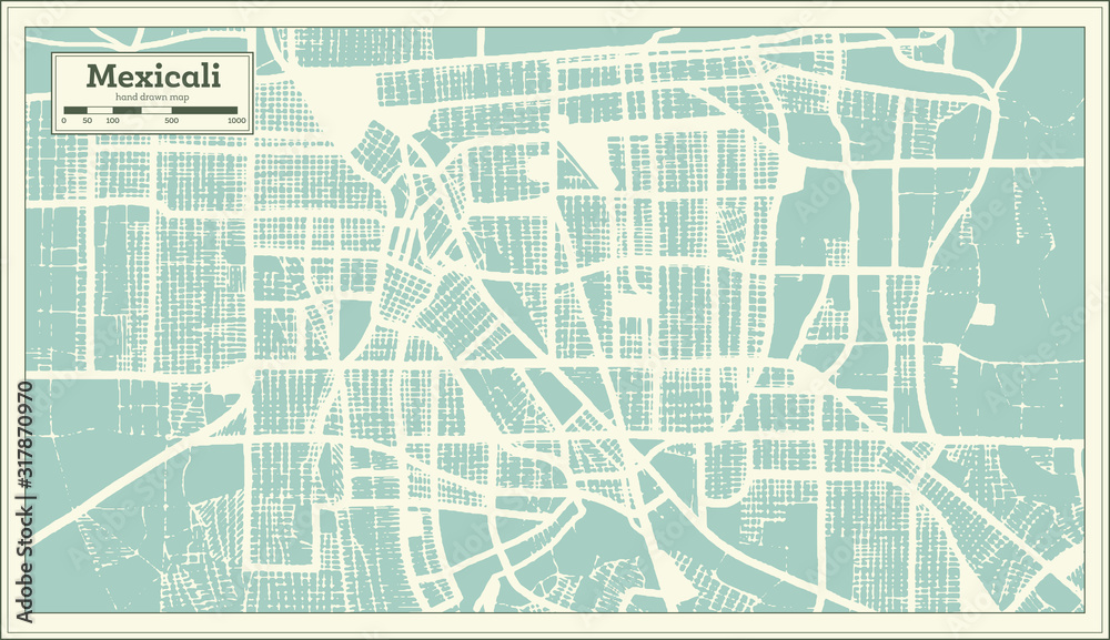 Fototapeta premium Mexicali Mexico City Map in Retro Style. Outline Map.
