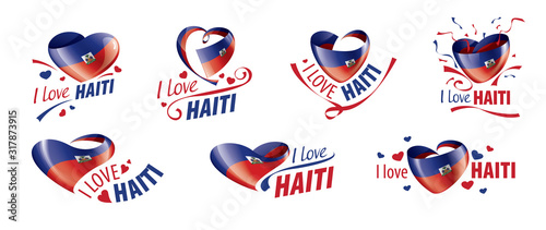Fényképezés National flag of the Haiti in the shape of a heart and the inscription I love Haiti