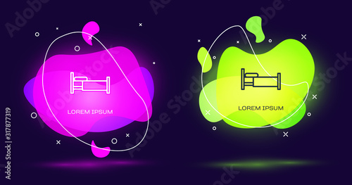 Line Bed icon isolated on black background. Abstract banner with liquid shapes. Vector Illustration