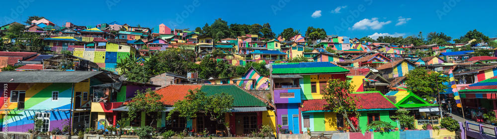 Panoramic shot of Kalisari Rainbow Village in Semarang, Central Java, Indonesia.