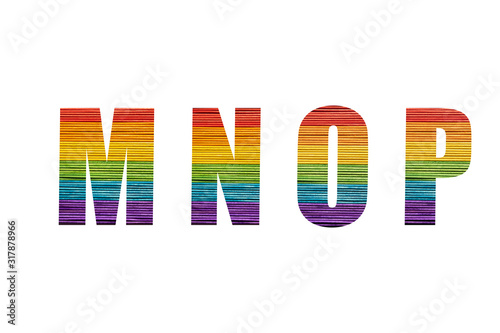 rainbow font Alphabet m, n, o, p made of Popsicle stick