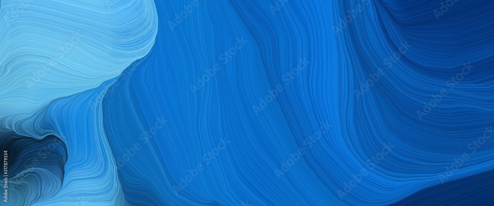 Plakat decorative header design with strong blue, corn flower blue and midnight blue colors. very dynamic curved lines with fluid flowing waves and curves
