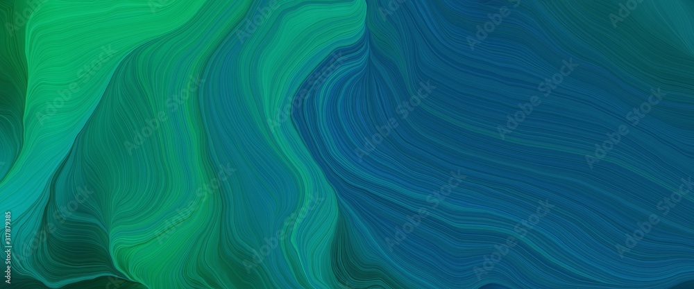 Plakat dynamic banner with teal green, dark cyan and teal colors. very dynamic curved lines with fluid flowing waves and curves