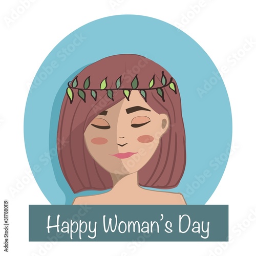 Принти на полотні Vector illustration shy woman Happy Woman Day Theme Cute Cartoon