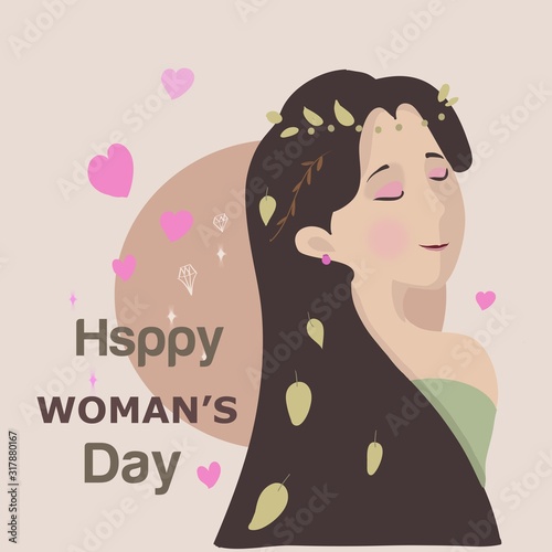 фотографія Vector illustration Girl With Love Beautiful Happy Woman Day Cute Cartoon
