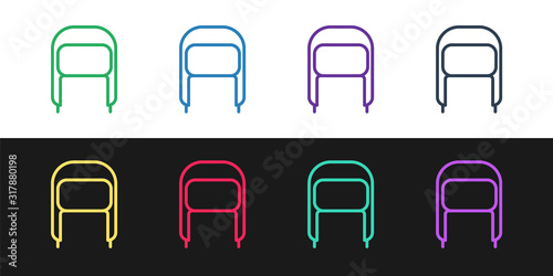 Set line Winter hat with ear flaps icon isolated on black and white background. Vector Illustration