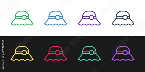 Set line Elegant women hat icon isolated on black and white background. Vector Illustration