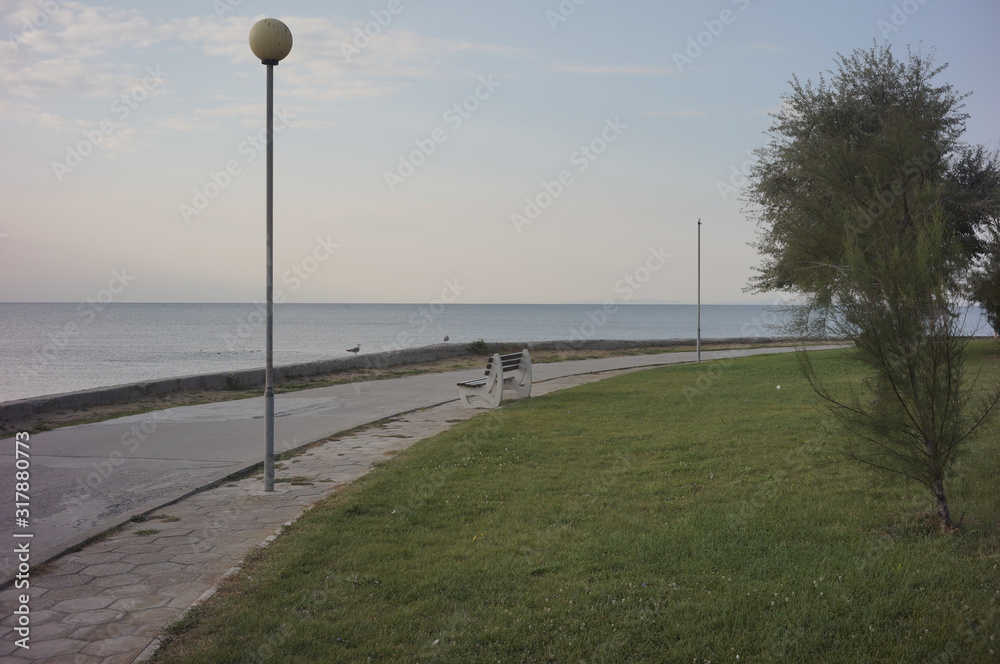 Delicate dawn, morning in Bulgaria in the bay of Nessebar, calm landscape, relaxation and pacification