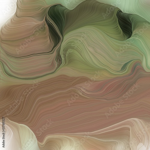 background square graphic with pastel brown, pastel gray and very dark green color. modern soft swirl waves background design