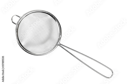 Tea strainer (small sieve) with handle. Isolated with clipping path. photo