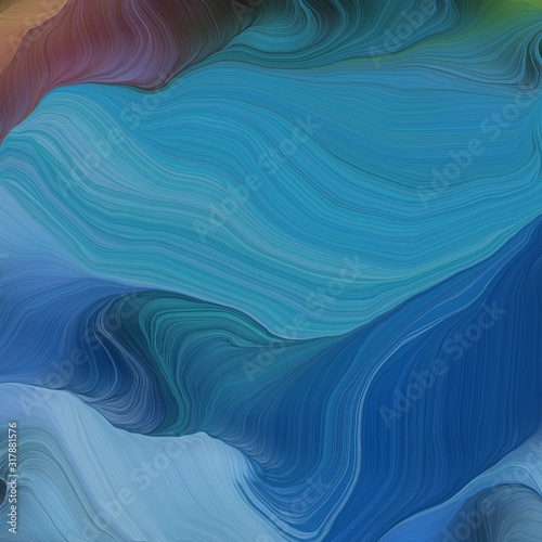 landscape orientation graphic with waves. contemporary waves illustration with teal blue, dark slate gray and light slate gray color © Eigens