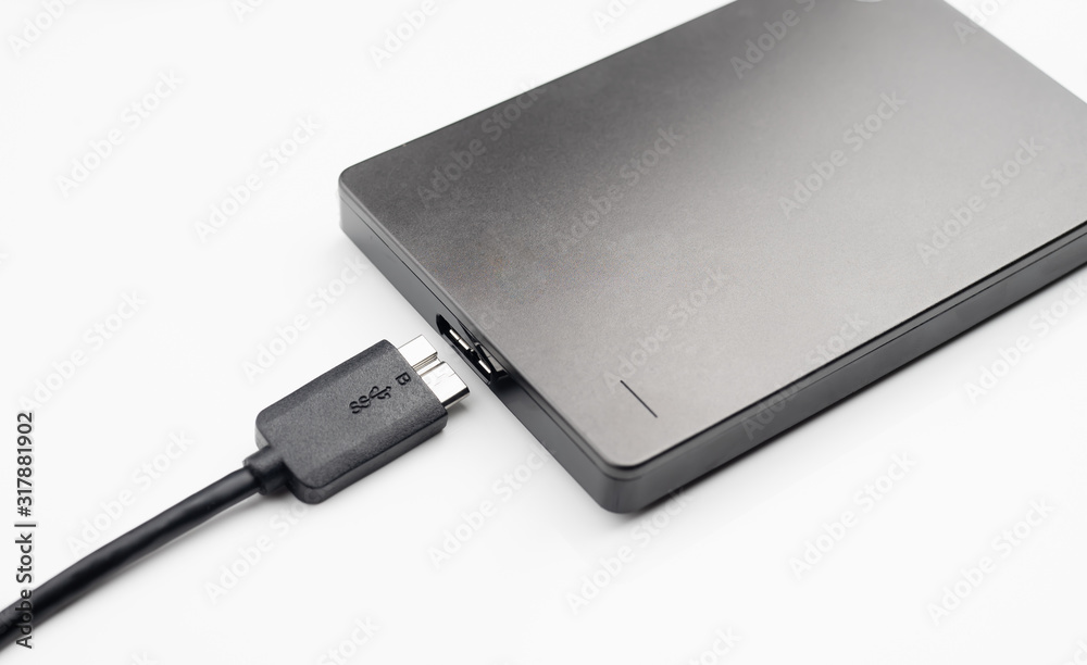 Usb cable connect External hard disk white background Usb cable connect External hard disk white background