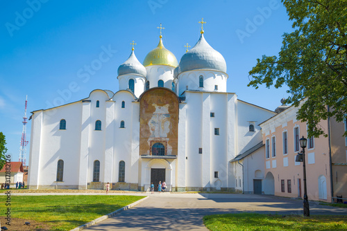 At St. Sophia Cathedral on a sunny July day. Veliky Novgorod, Russia