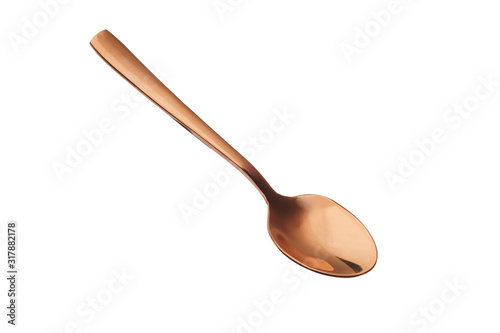 vintage copper spoon made of stainless steel with a copper plated on white background .kitchen equipment