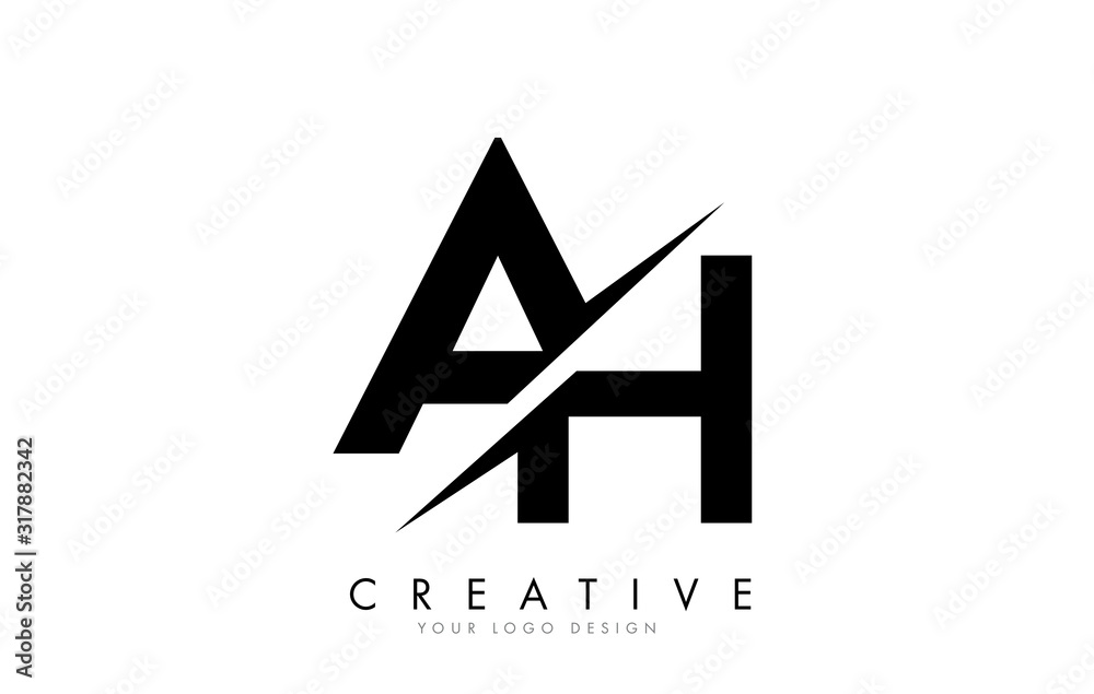 AH A H Letter Logo Design with a Creative Cut. AH A H Letter Logo Design with a Creative Cut.