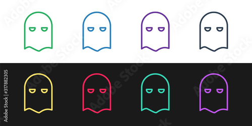 Set line Executioner mask icon isolated on black and white background. Hangman, torturer, executor, tormentor, butcher, headsman icon. Vector Illustration