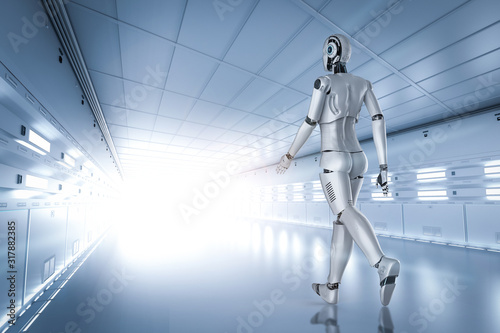 Female cyborg or robot walk