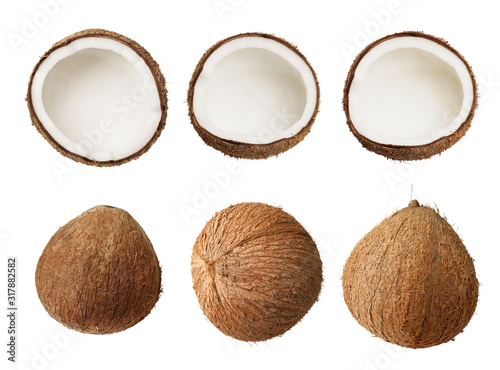 Coconut pieces, fruit coconut isolated on white background