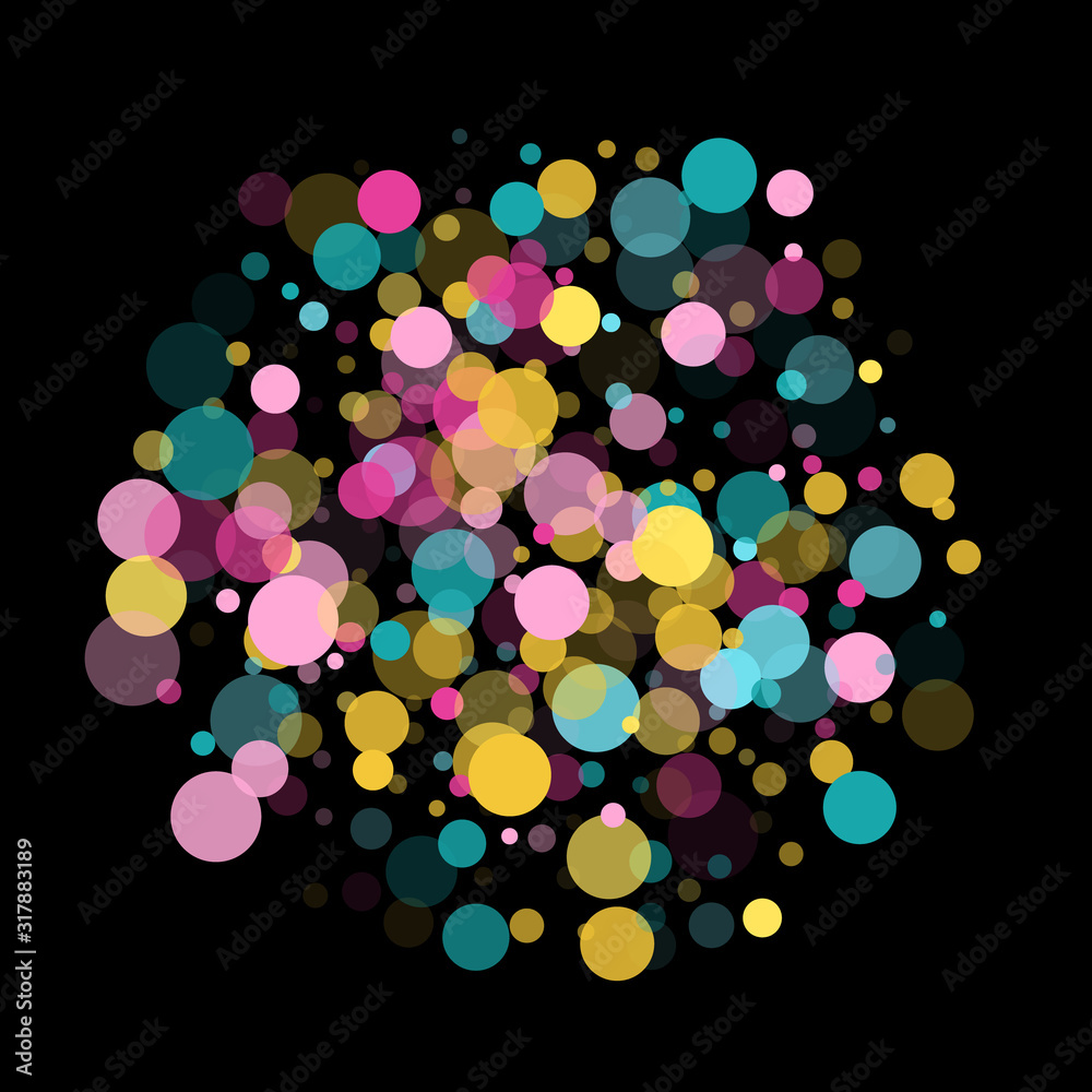 Memphis round confetti festive background in cyan blue, pink and yellow. Childish pattern vector. Memphis round confetti festive background in cyan blue, pink and yellow. Childish pattern vector.