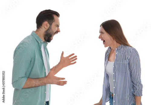 Couple quarreling on white background. Relationship problems